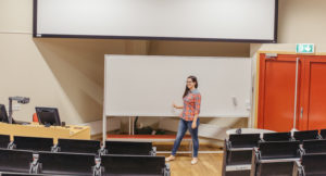 Student in classroom giving speech
